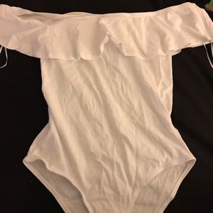 Off the shoulder white body suit